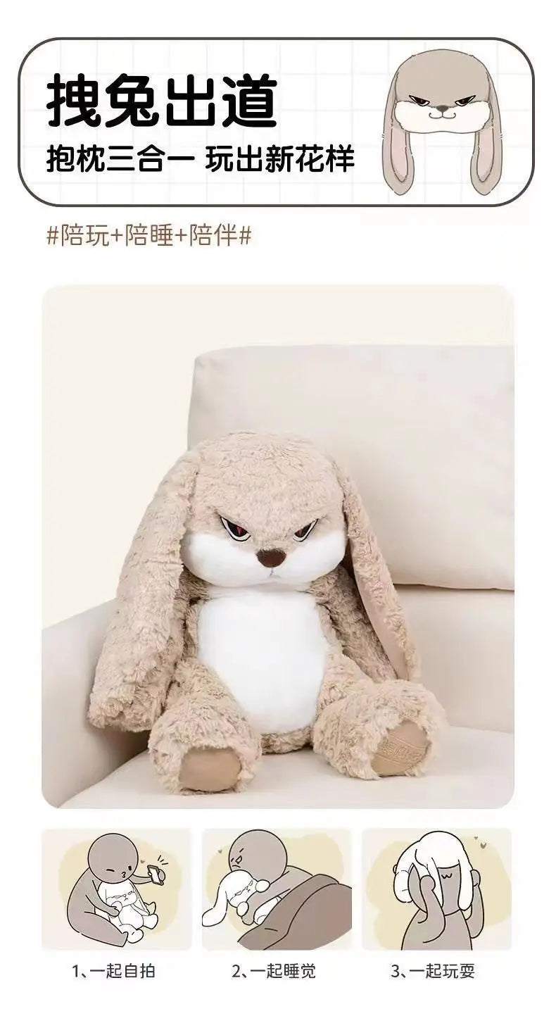 Large Angry Rabbit Plush Toy - Kawaii Stuffed Animal Doll
