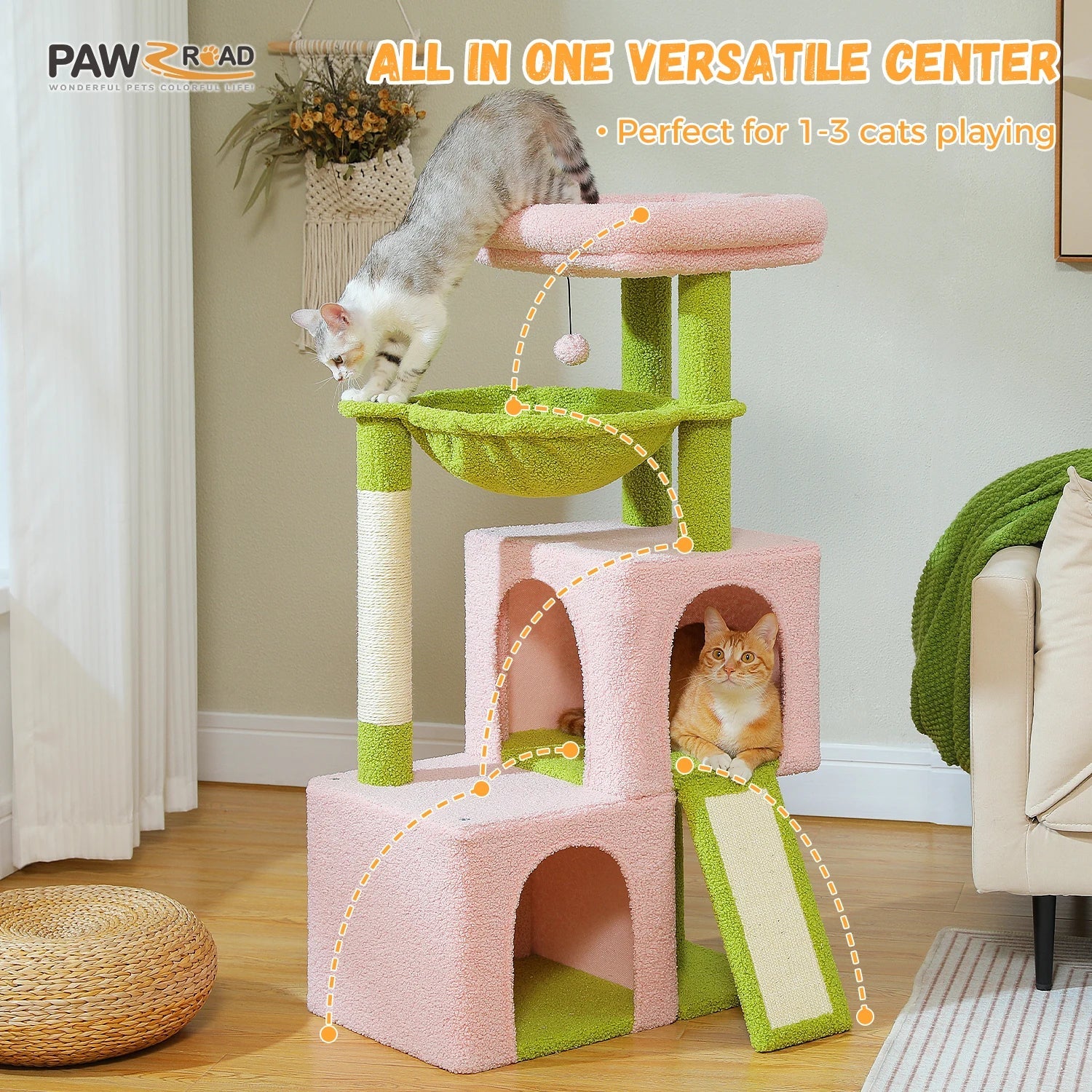 Pequlti 104cm Multi-Level Cat Tree with 2 Condos - Wood