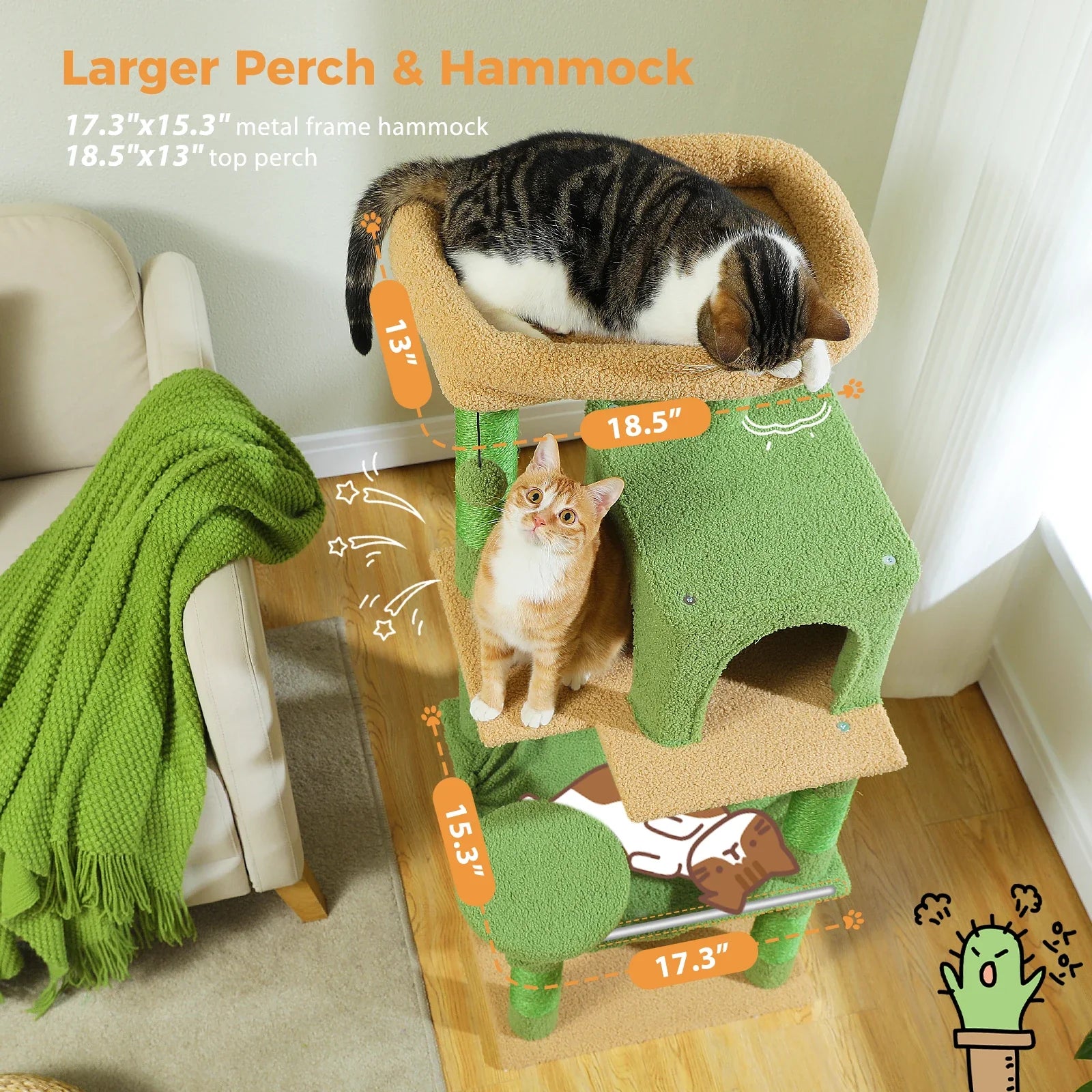 PAWZ Road Cactus Cat Tree Tower for Large Cats - Green 56"