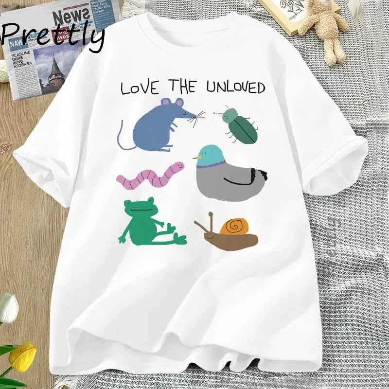 Love The Unloved Men Women T Shirt Funny Animal Pigeon Rat Frog T-shirt Loose Unisex Short Sleeve Tshirt Cotton Tees Streetwear