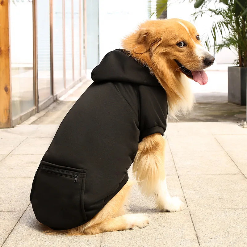Pet Hoodies for Large Dogs Spring and Autumn Fleece Golden Retriever Sweatshirt with Hat and Zip Pocket Pet Clothing