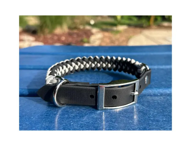 Fishtail Hand Braided Dog Collar in Black & Smoke Pawsh Pup Co.