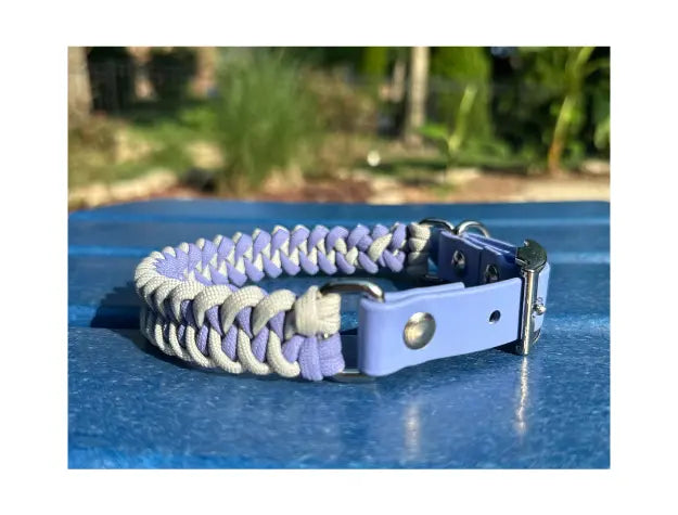 Fishtail Hand Braided Dog Collar in Lavender & Smoke Pawsh Pup Co.