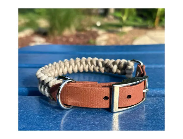 Fishtail Hand Braided Dog Collar in Tan & Cream Pawsh Pup Co.