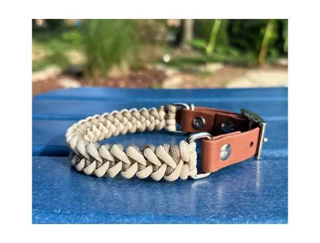 Fishtail Hand Braided Dog Collar in Tan & Cream Pawsh Pup Co.