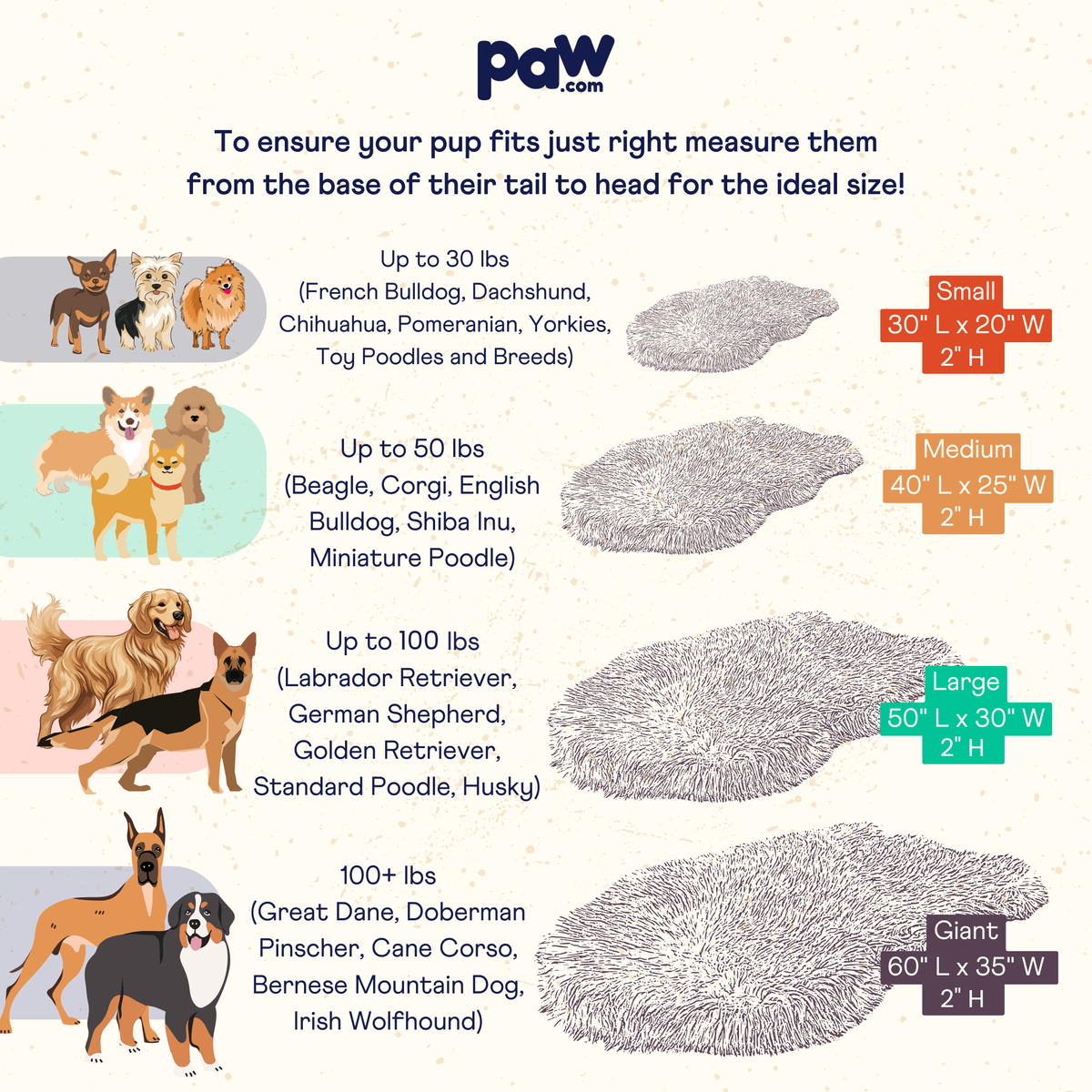 PupRug by Paw.com® Faux Fur Orthopedic Dog Bed - Curve White with Brown Accents
