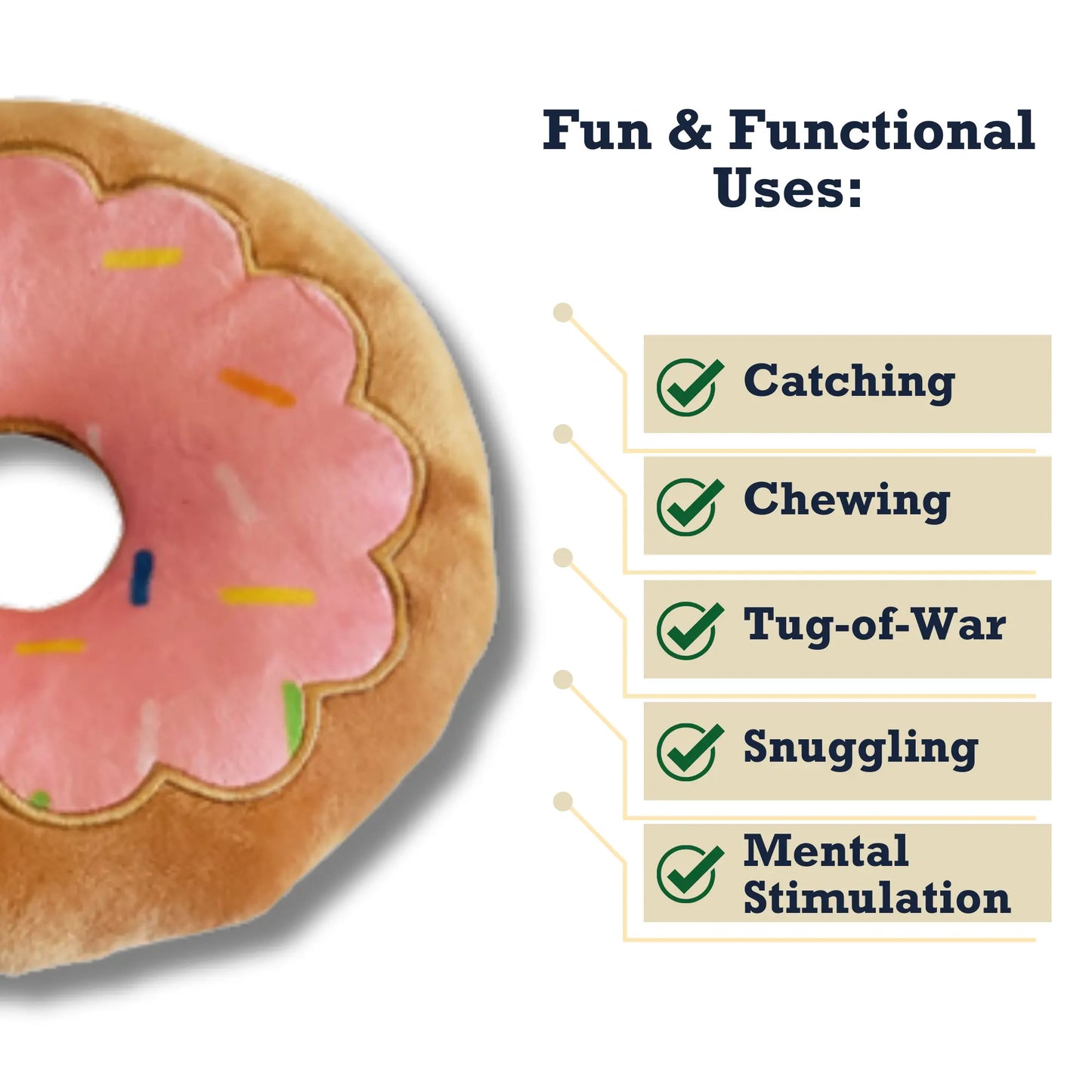 Donut Plush Dog Toy – Soft, Chewy and Cuddly, Safe & Non-Toxic, Ideal for Fetching, Tug-of-War, Gentle Chewing – Strawberry American Pet Supplies