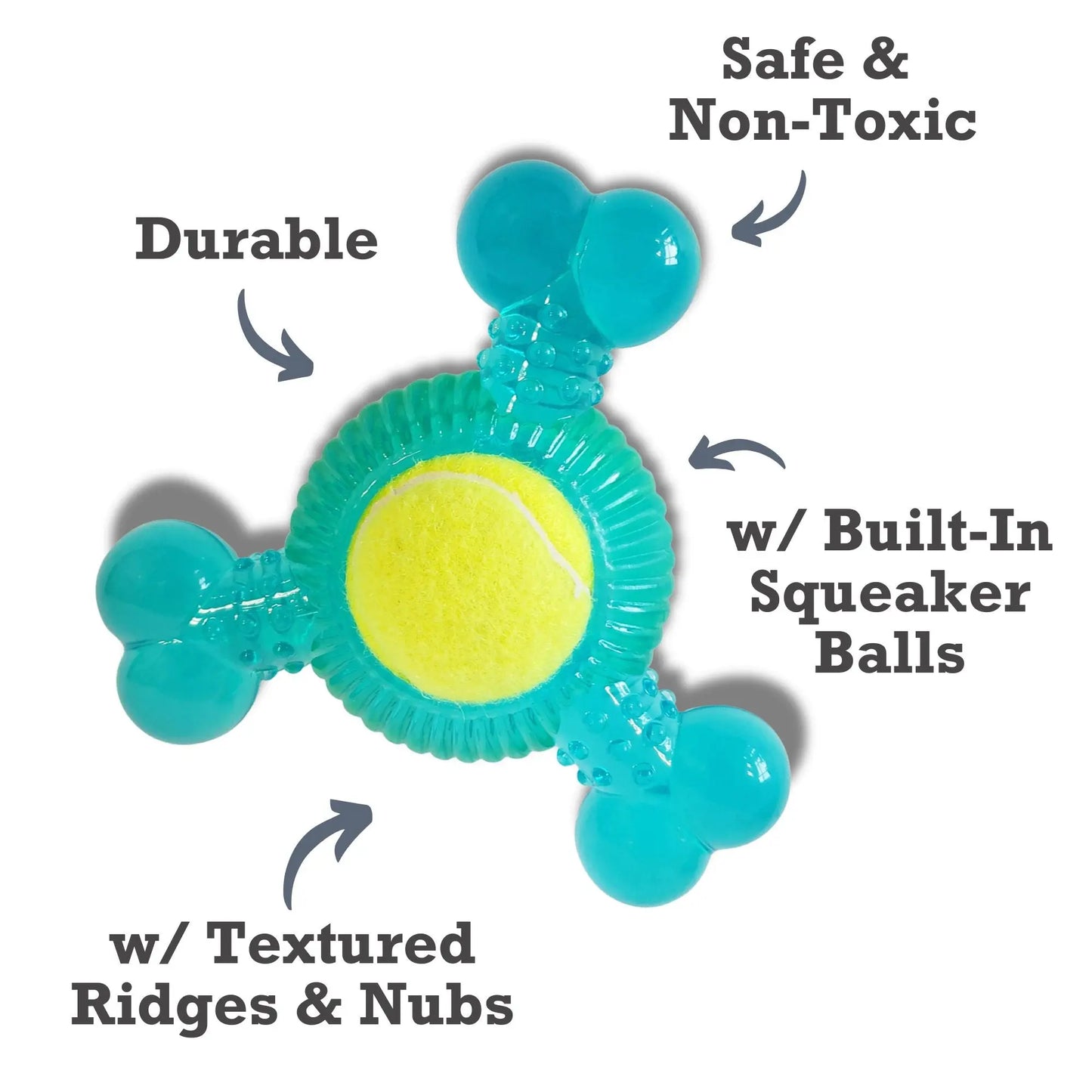 3-Bone TPR Chew Toy with Squeaker & Tennis Ball for Dogs – Removable Ball & Interactive Play American Pet Supplies