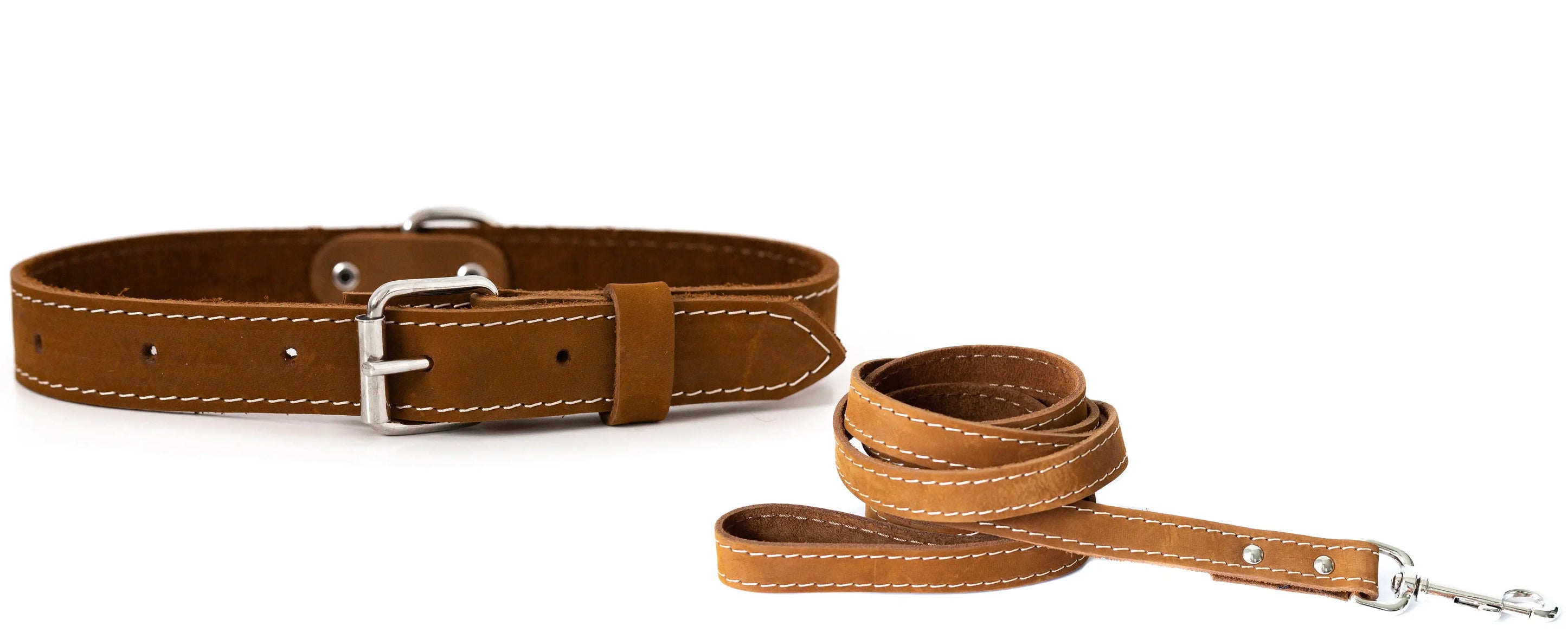 Traditional Style Leather Collar and Leash Set Euro-Dog Collars and Leads