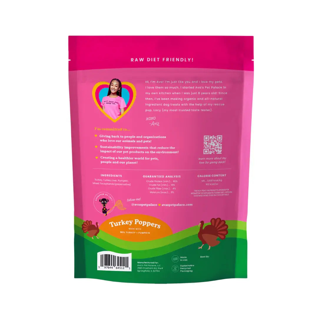 Ava's Pet Palace Freeze Dried Dog Treats - Turkey Poppers (3oz) American Pet Supplies