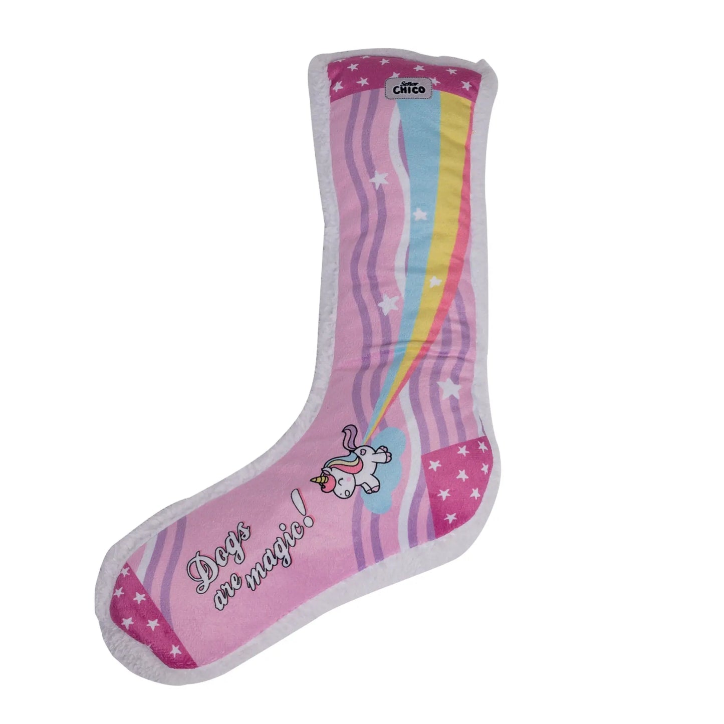 Squeaky Sock Plush Dog Toy – Whimsy Wonders Unicorn Design American Pet Supplies