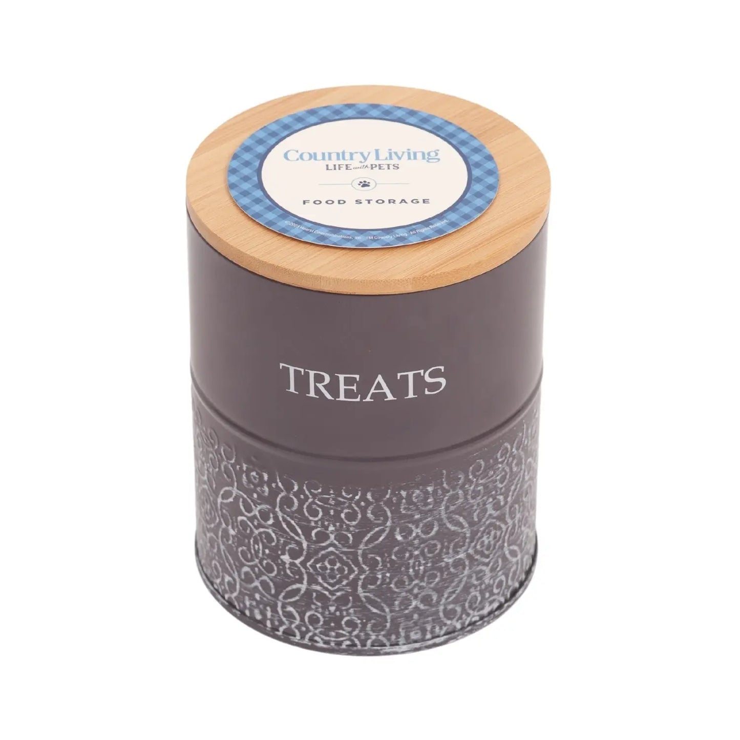 Country Living Dog Treat Canisters - Set of 2 Carbon Steel Jars with Bamboo Lids – Volcanic Gray American Pet Supplies