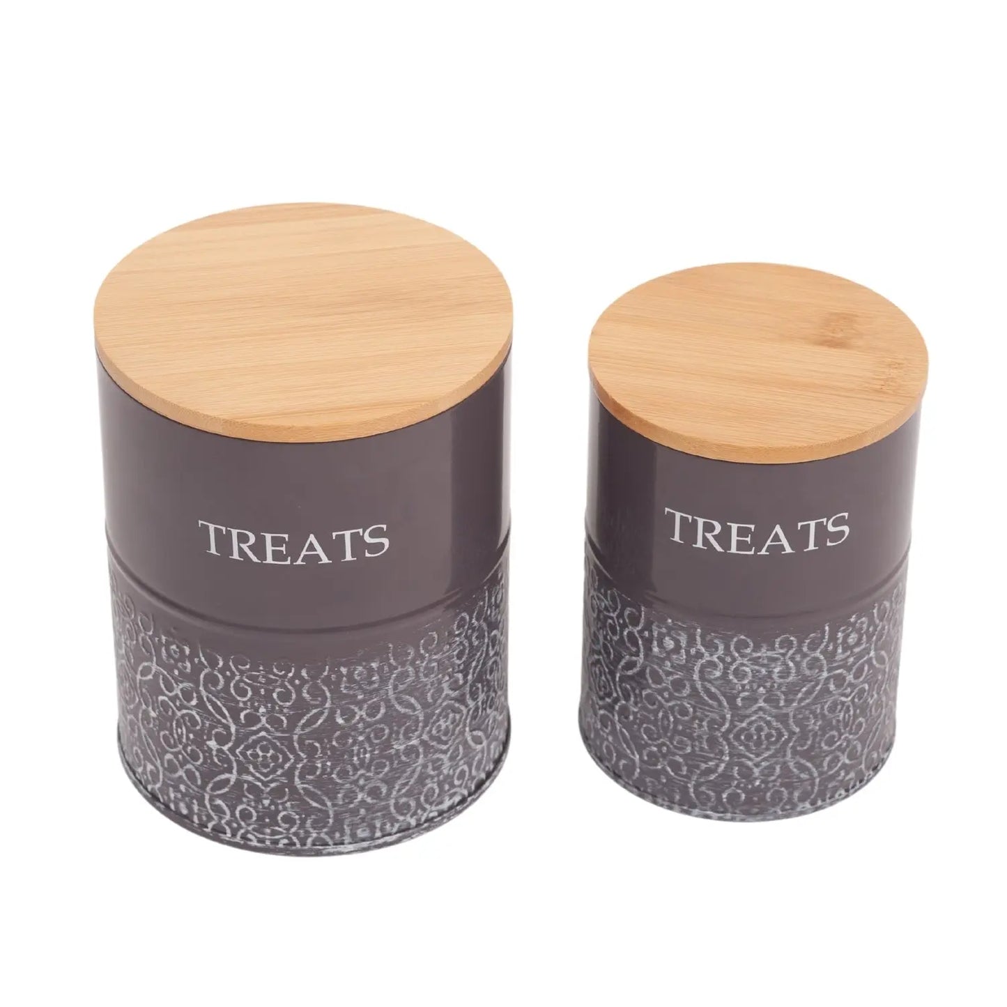 Country Living Dog Treat Canisters - Set of 2 Carbon Steel Jars with Bamboo Lids – Volcanic Gray American Pet Supplies