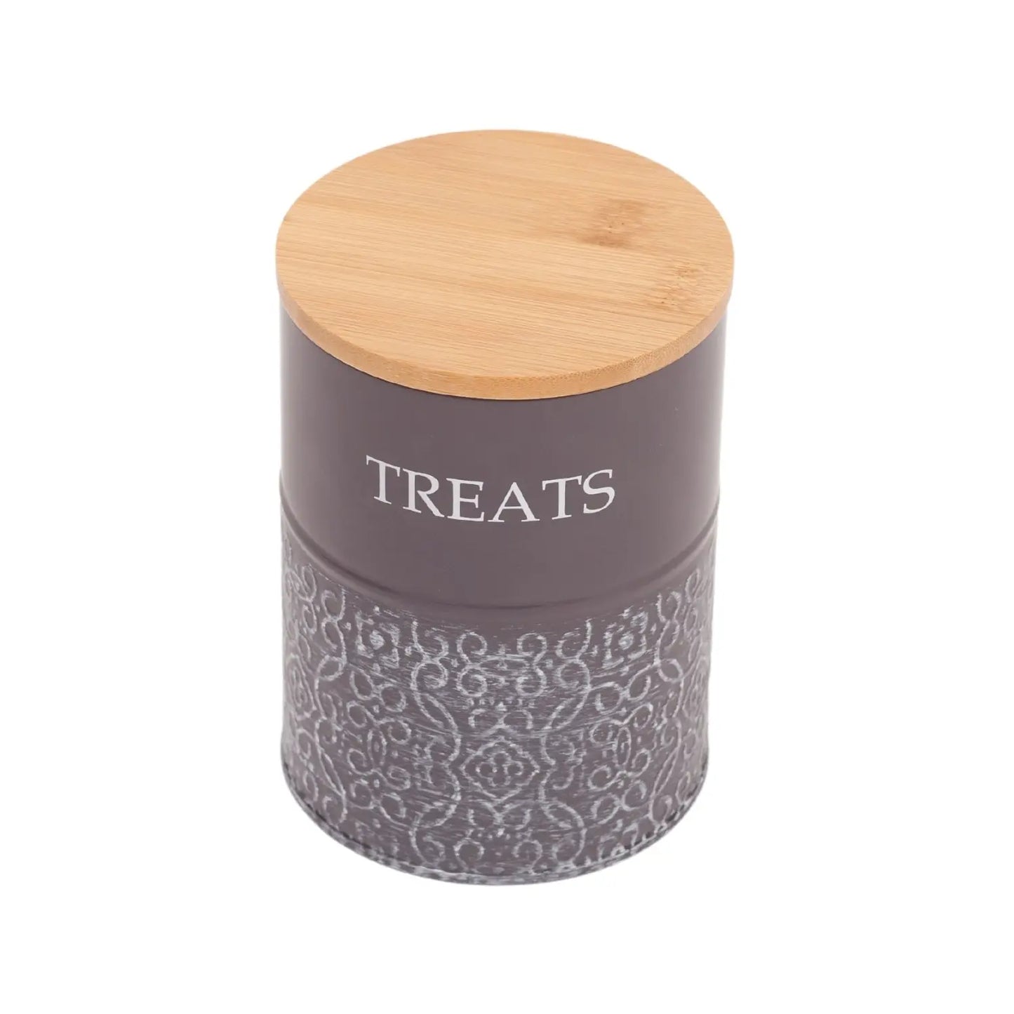 Country Living Dog Treat Canisters - Set of 2 Carbon Steel Jars with Bamboo Lids – Volcanic Gray American Pet Supplies