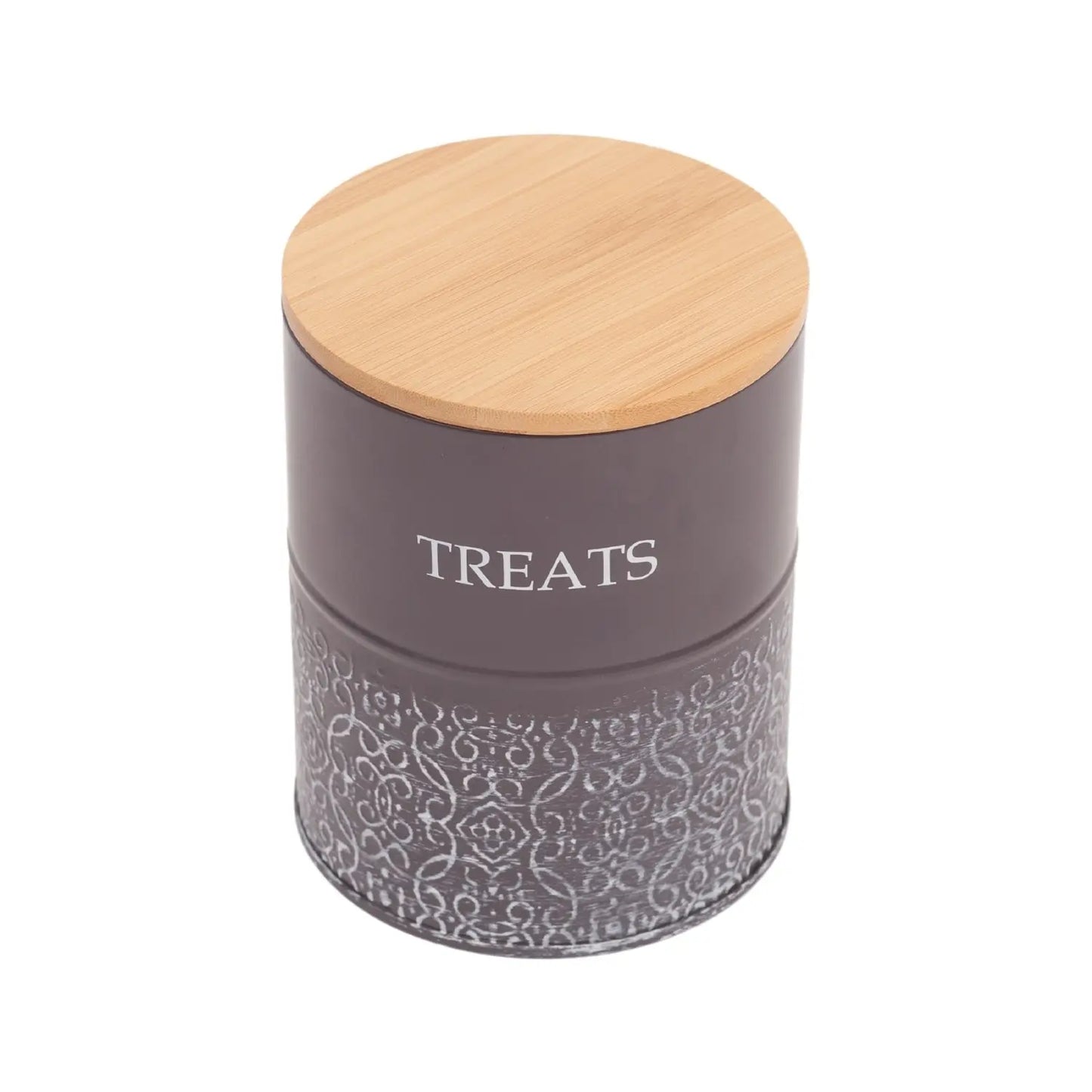 Country Living Dog Treat Canisters - Set of 2 Carbon Steel Jars with Bamboo Lids – Volcanic Gray American Pet Supplies