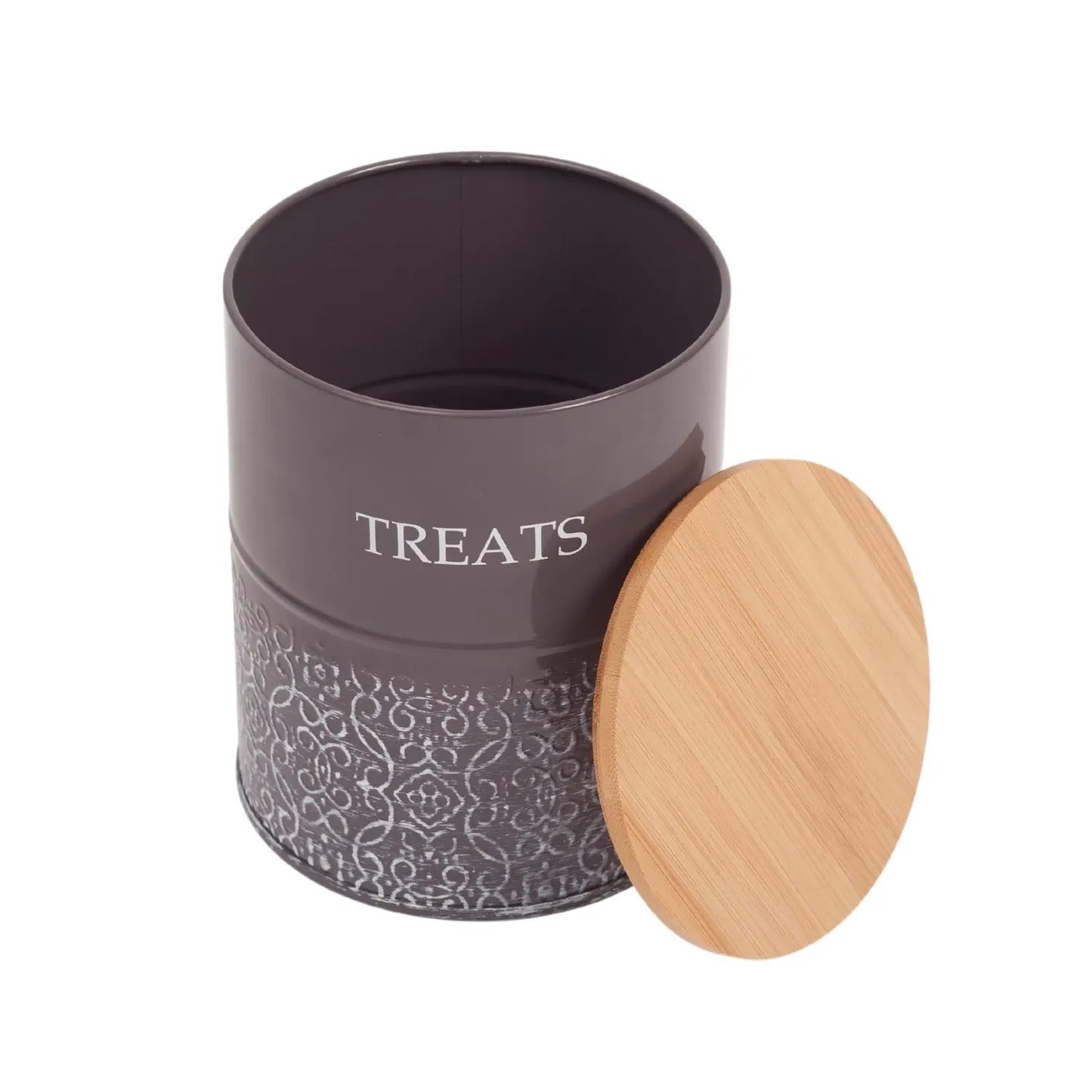 Country Living Dog Treat Canisters - Set of 2 Carbon Steel Jars with Bamboo Lids – Volcanic Gray American Pet Supplies