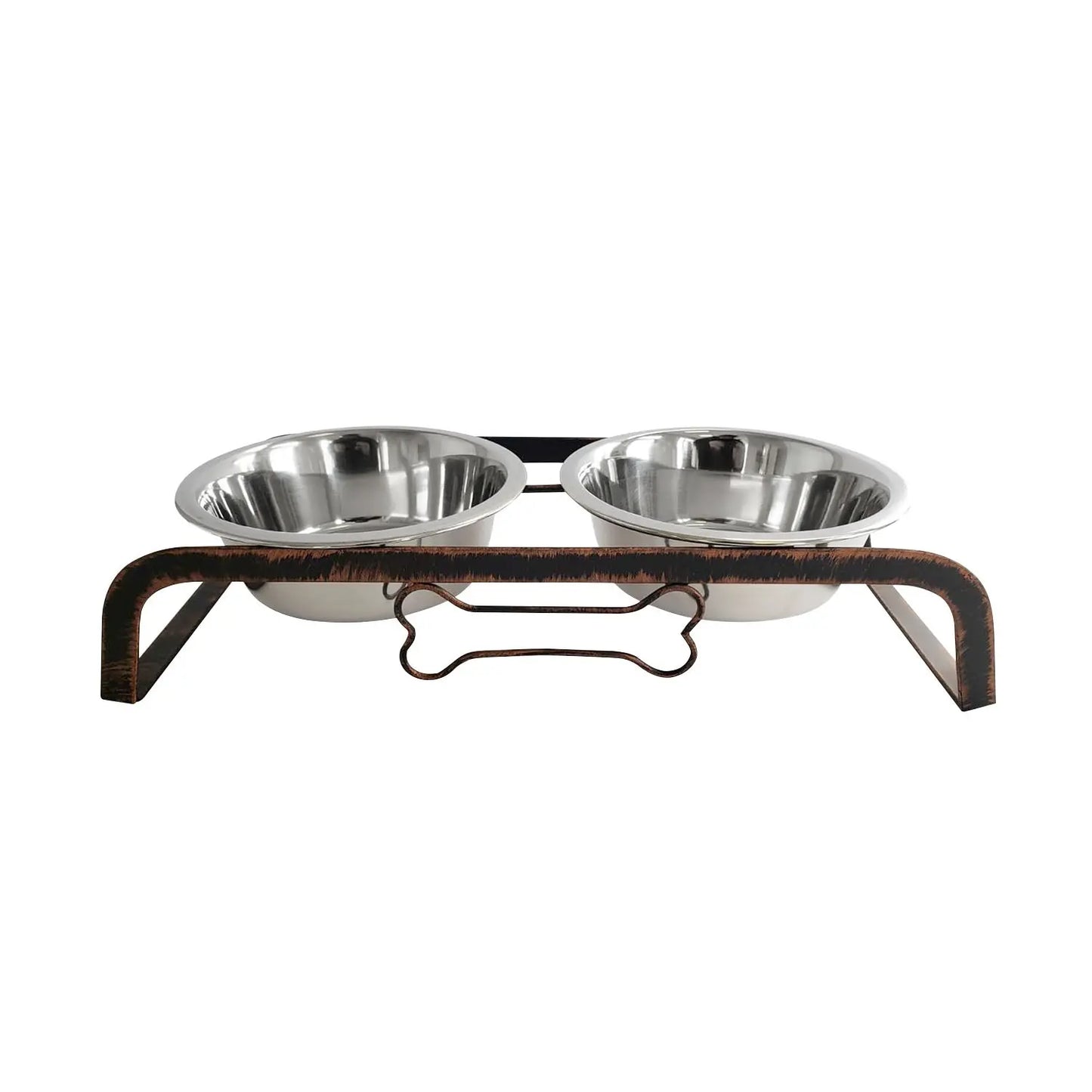 Country Living Rustic Dog Bone Elevated Feeder with 2 Stainless Steel Bowls American Pet Supplies