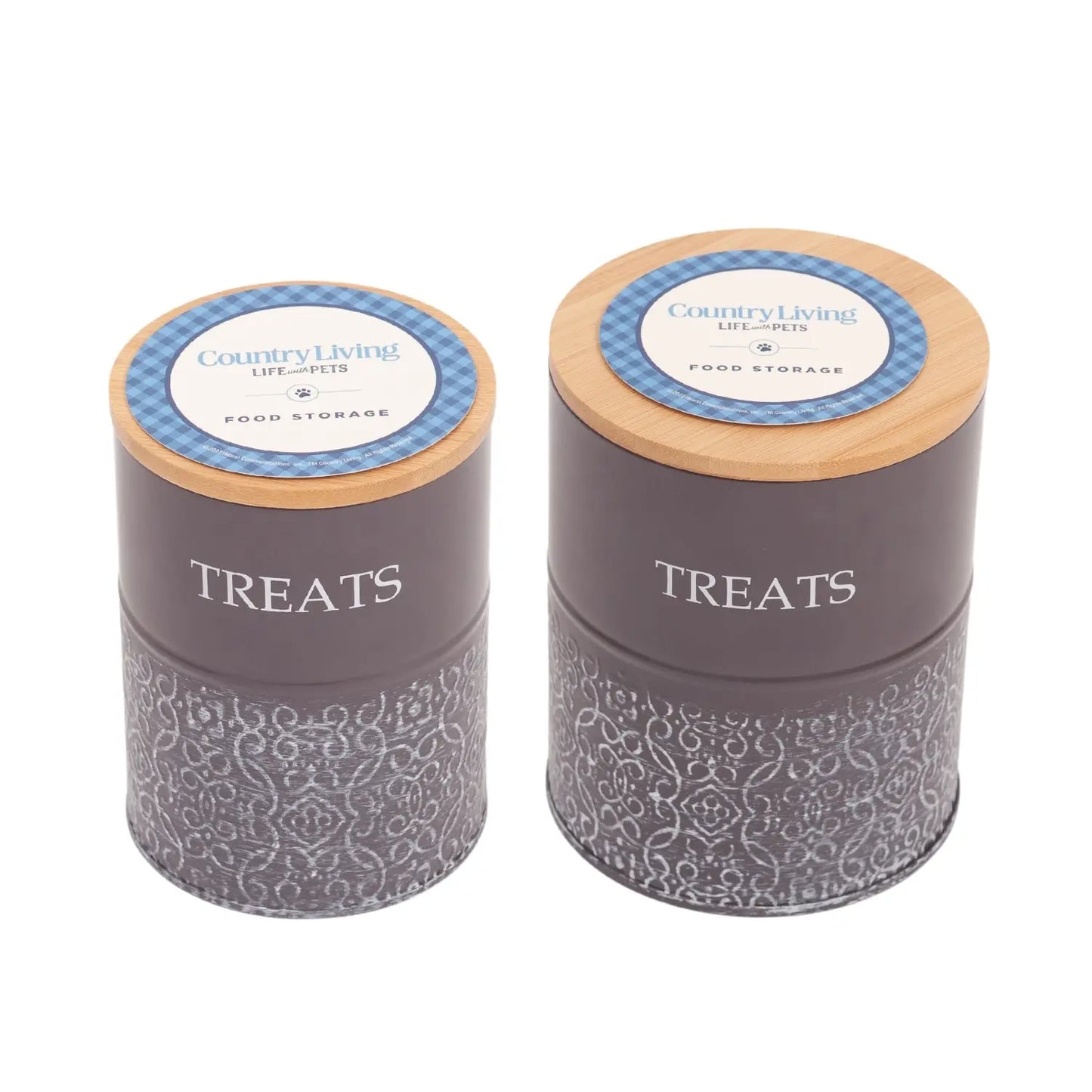 Country Living Dog Treat Canisters - Set of 2 Carbon Steel Jars with Bamboo Lids – Volcanic Gray American Pet Supplies