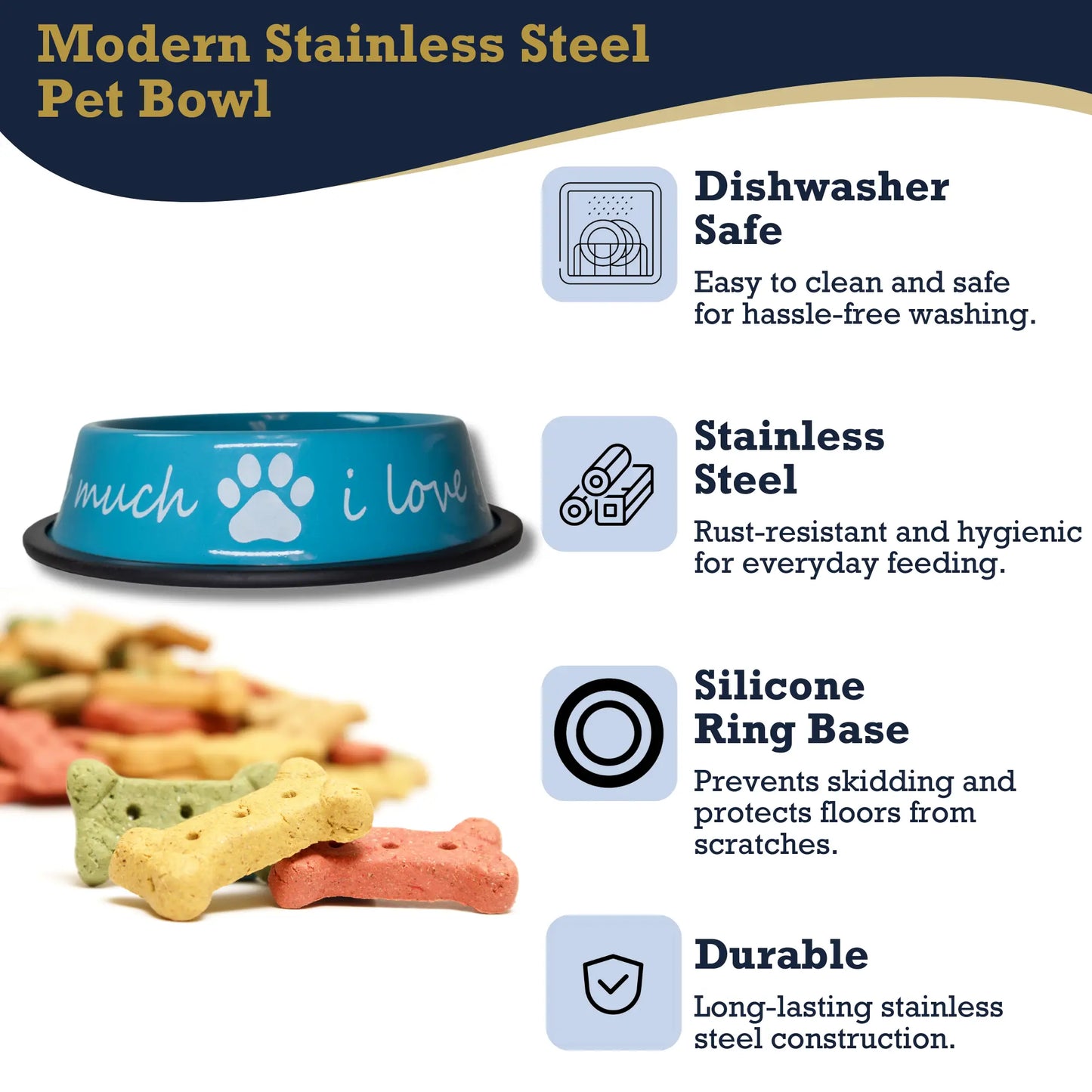 I LOVE YOU SO MUCH Modern Stainless Steel Dog Bowl – 24oz American Pet Supplies
