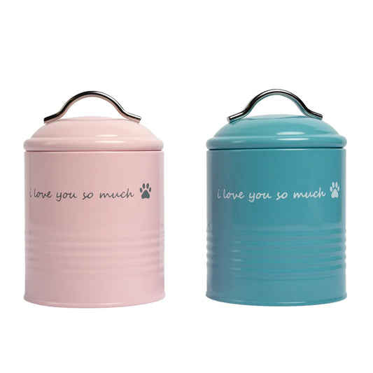 "I Love You So Much" Dog Treat Canister Gift Set – Pink & Blue American Pet Supplies