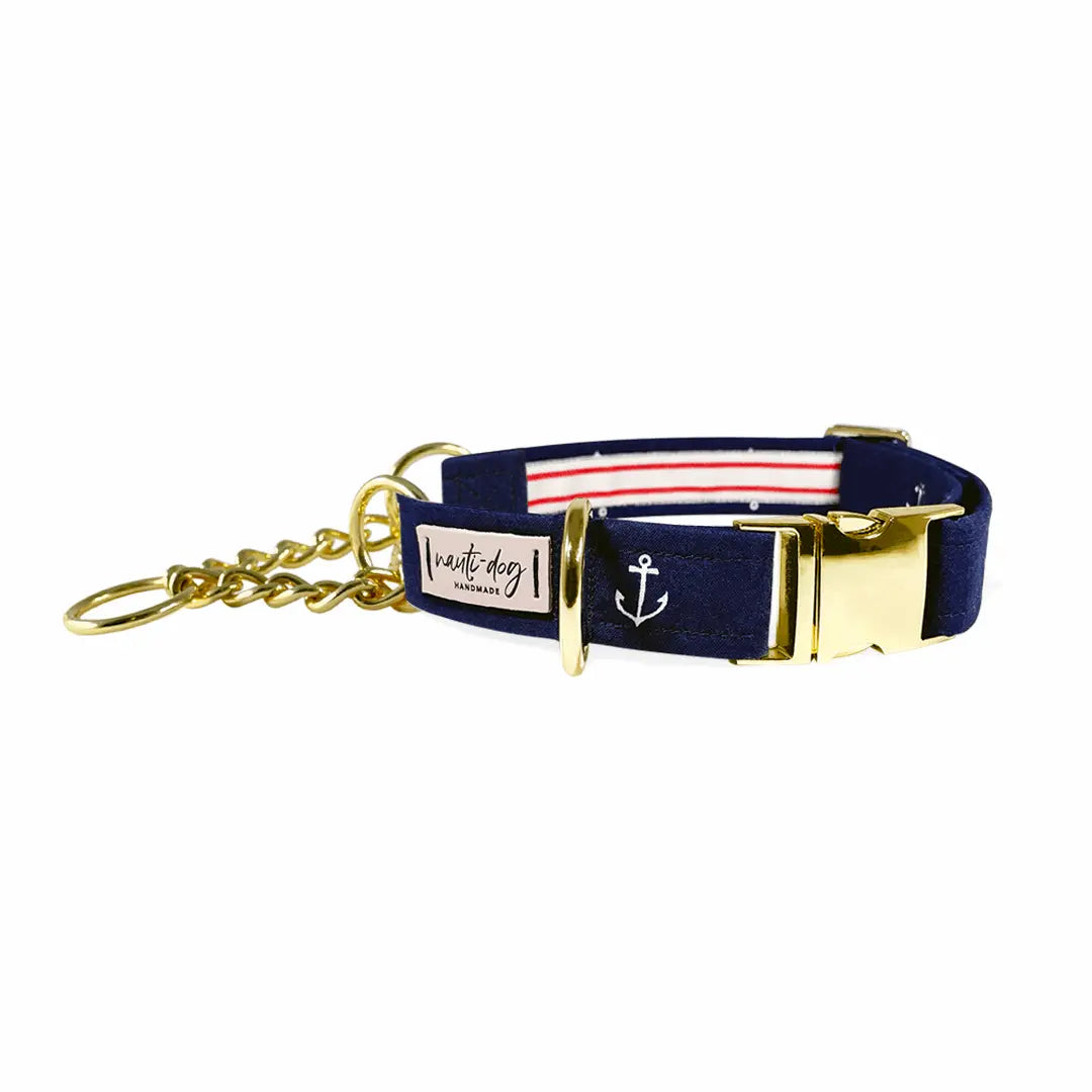 Anchors Away Nautical Buckle & Martingale Dog Collar Nauti-dog Handmade