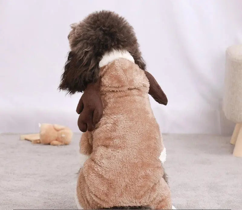 Autumn And Winter Dog Pet Costume Collection: Cozy Coral Fleece Cartoon Style Dog Hugs Cat