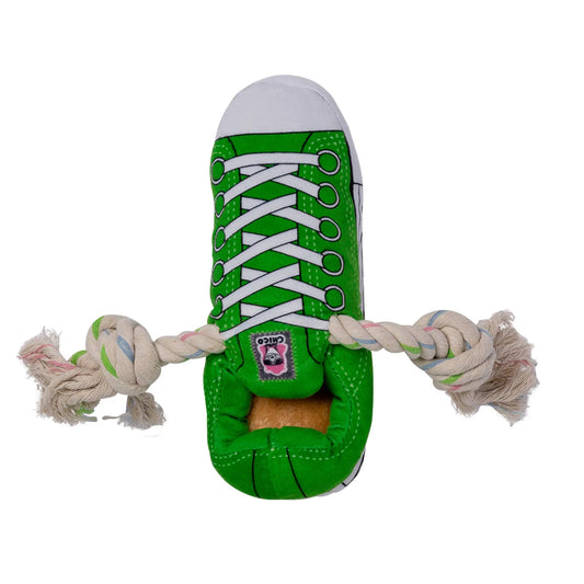 Squeaky Comfort Plush Sneaker Dog Toy – with Treat Compartment, Safe & Durable – Green American Pet Supplies