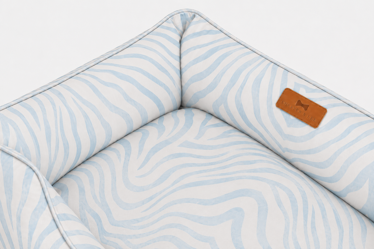 Chester & Lee | Velvet Sleeper Dog Bed Light Blue Zebra