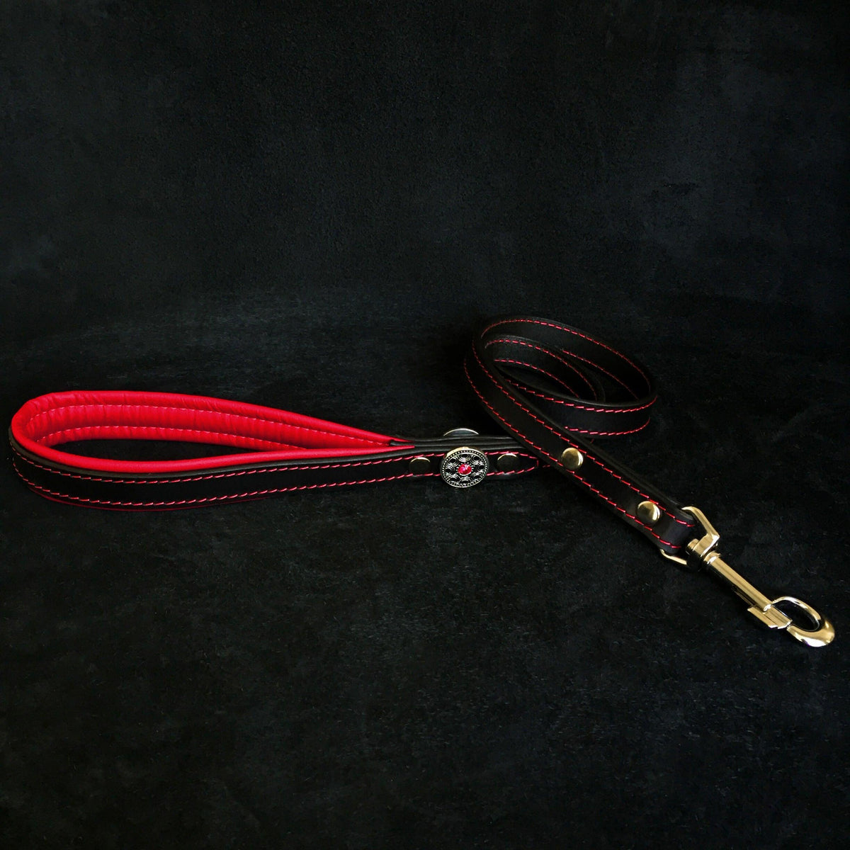 Bestia Bijou Leather Dog Harness – Black & Red, Large Breeds