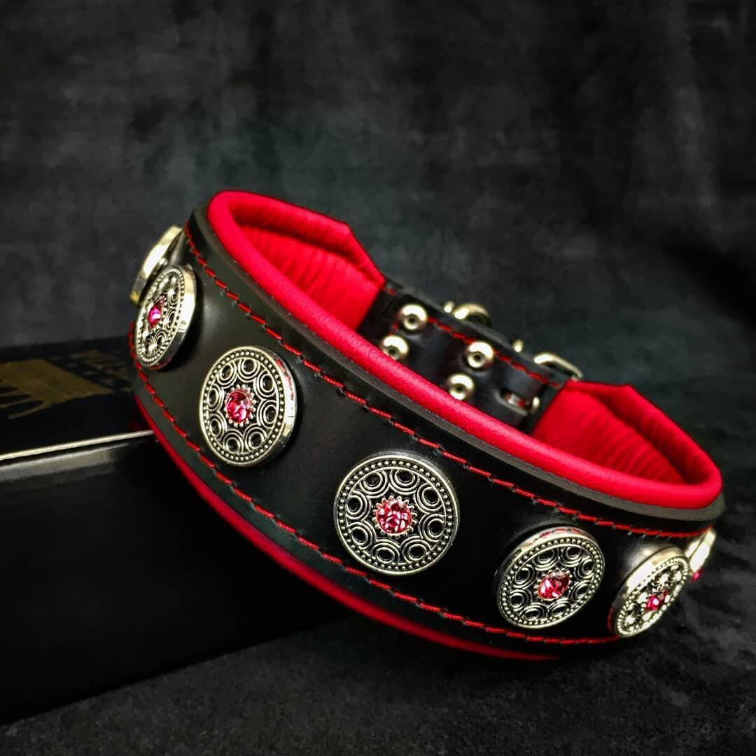 Bestia Bijou Leather Dog Collar – Black & Red