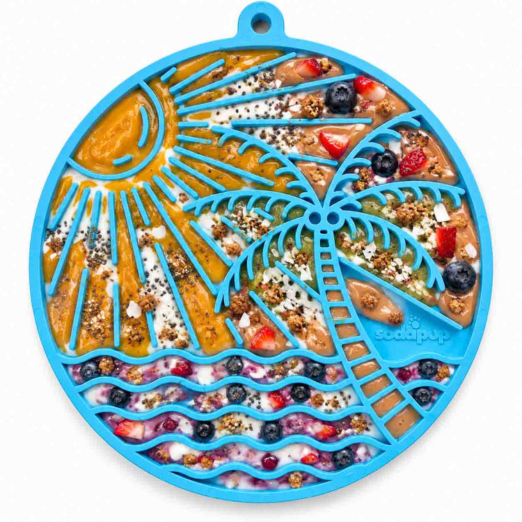 Sun n' Sea eMat - Enrichment Lick Mat For Dogs and Cats - With Suction Cups - Beach Design | USA Made