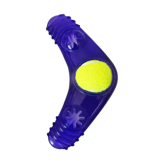 TPR Boomerang Dog Chew Toy with Removable Squeaker Tennis Ball & Treat Fill American Pet Supplies