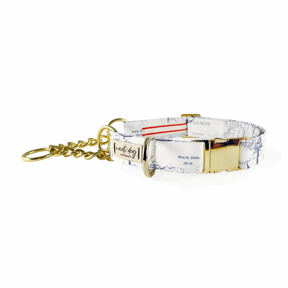 Carta Marina Light Vintage Nautical Toile Buckle & Martingale Dog Collar