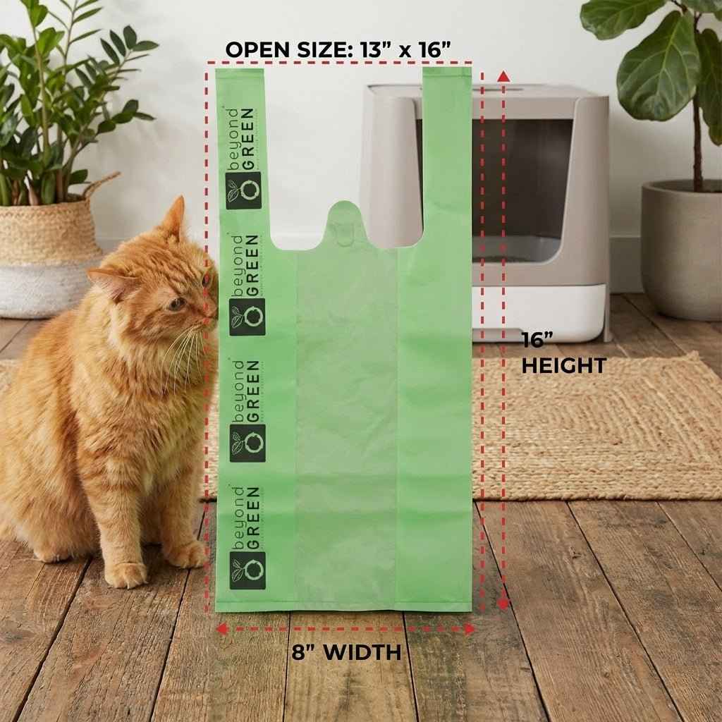 Cat Litter Bags – 8" x 16" with 5" Gusset & Handles | Leak-Resistant | Made in USA | beyondGREEN