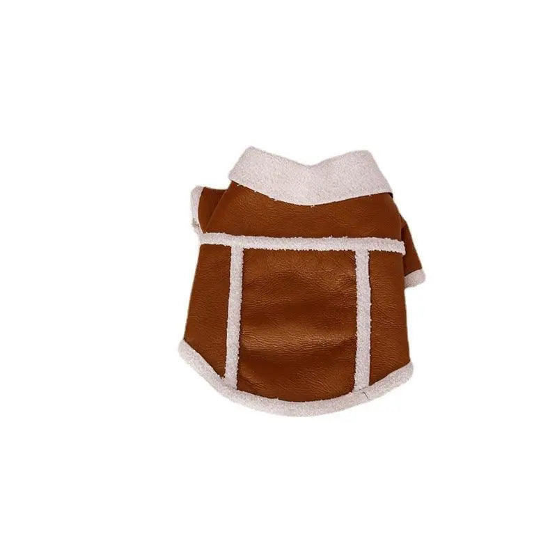 Plush Zipper Warm Faux Leather Dog Jacket Dog Hugs Cat