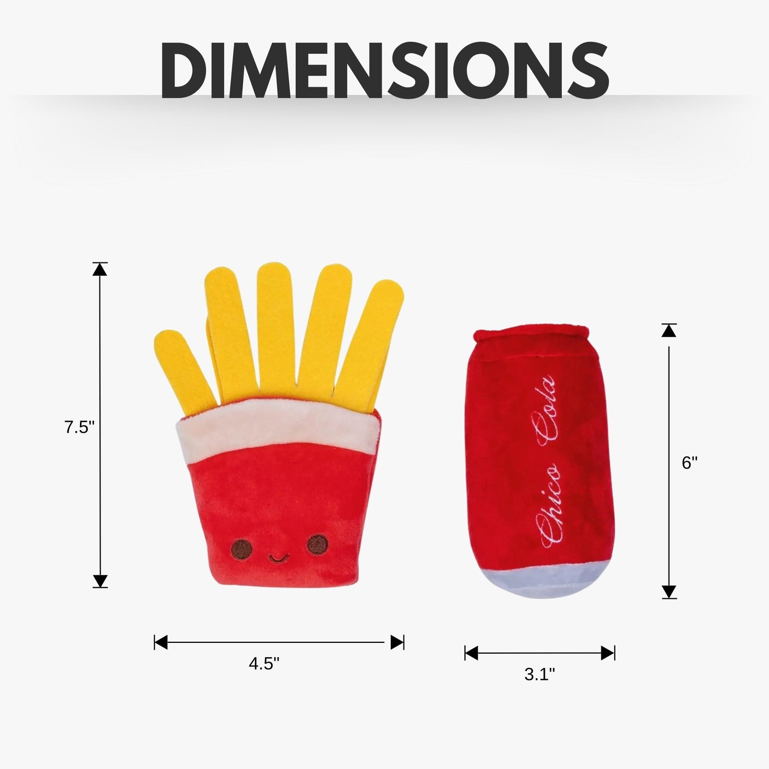 Cola & Fries Plush Dog Toy Set, Squeakers & Crinkle Paper, 7.5 × 4.5 in and 6 × 3.1 in