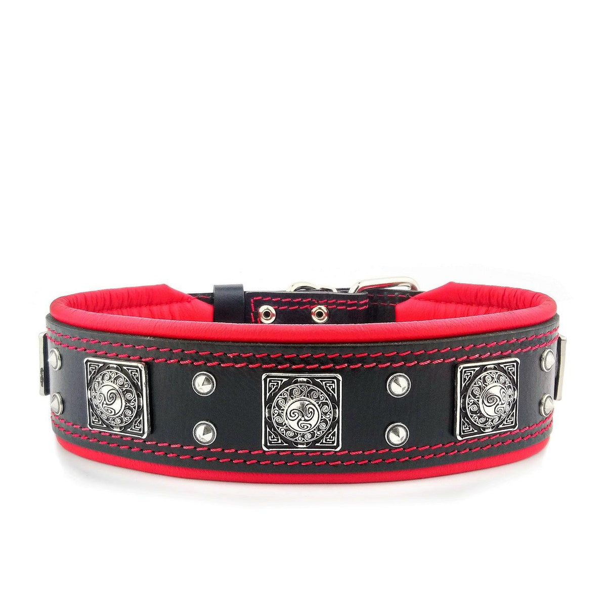 Bestia Eros 2.5" Leather Dog Collar – Black & Red
