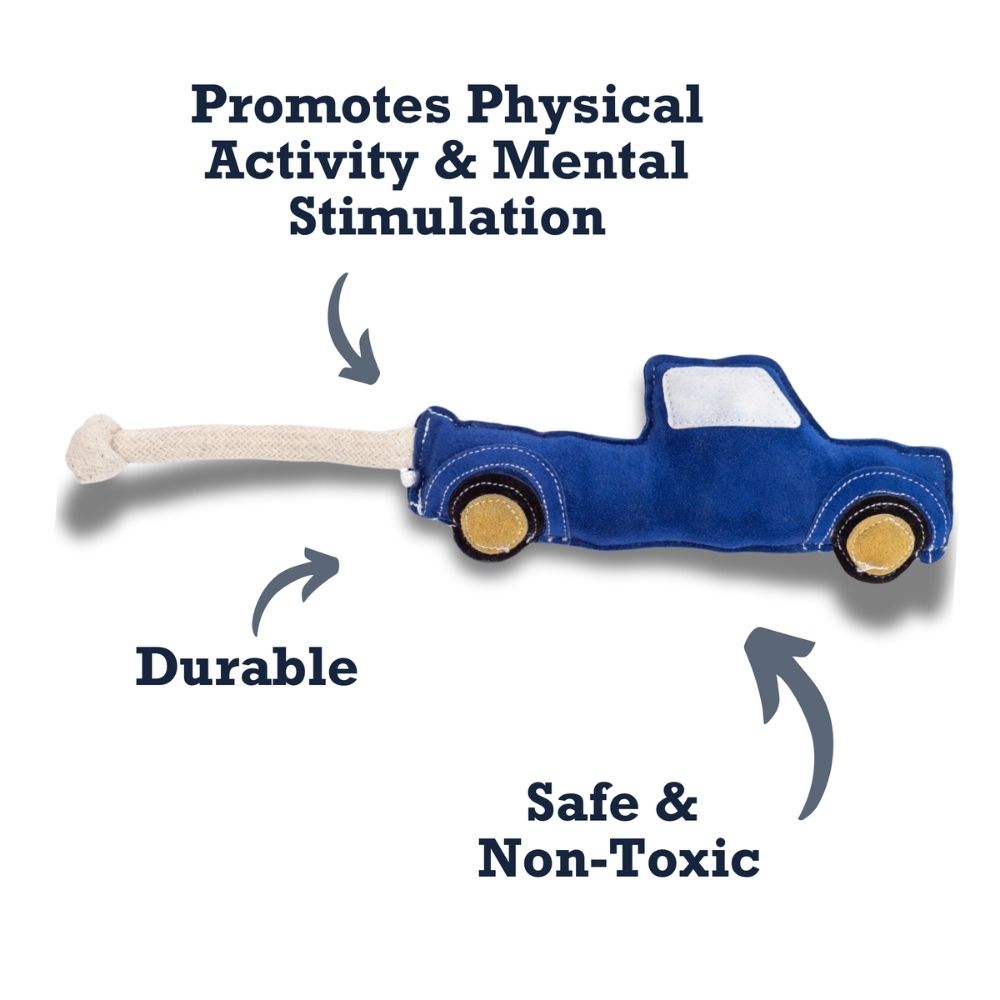 Country Living Blue Faux Leather Pickup Truck Dog Toy, 3 × 13.75 in