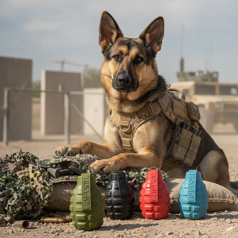 USA-K9 Grenade Shaped eDispenser Durable Dog Chew Toy & Treat Dispenser - Magnum Black