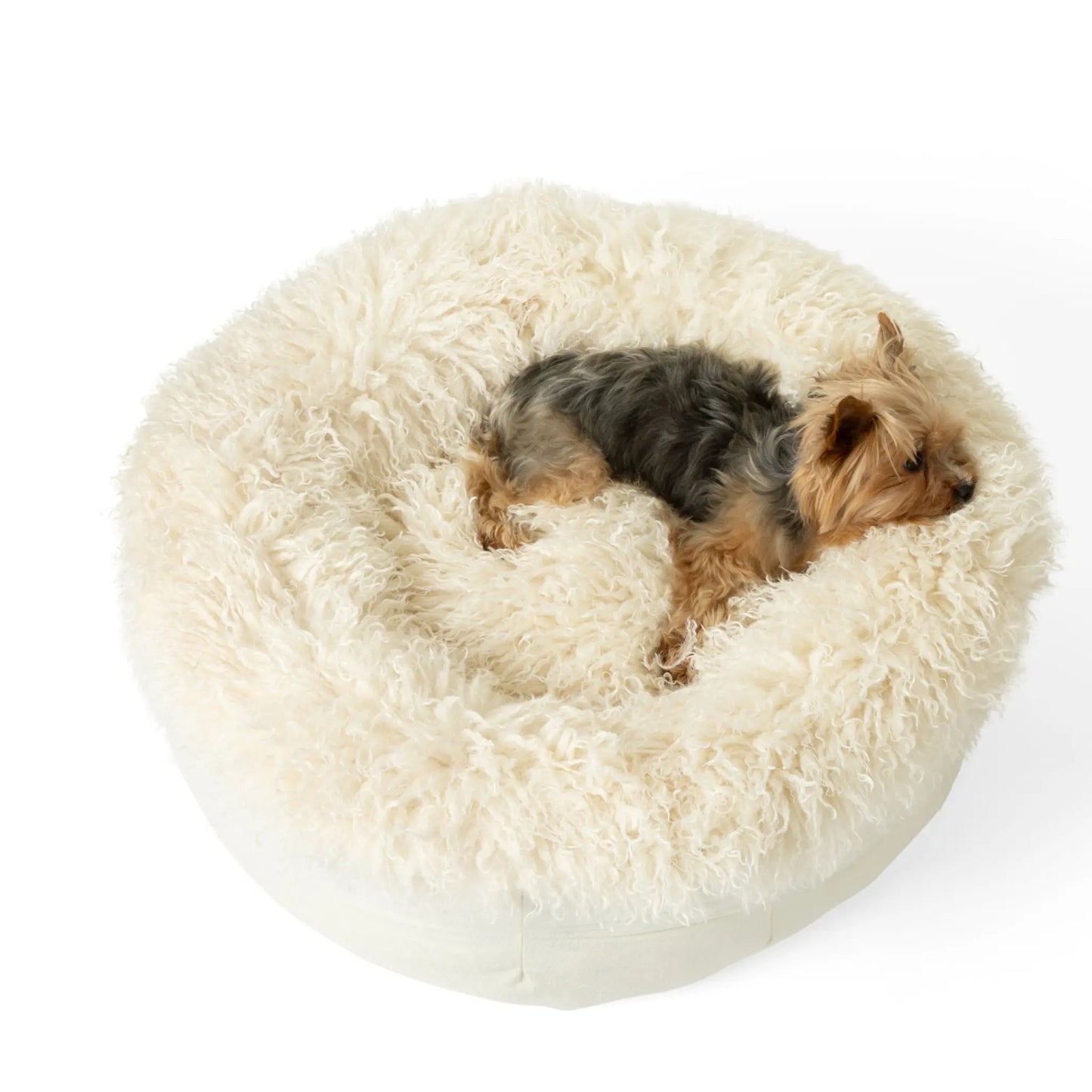 PupPouf™ Luxe Faux Fur Donut Dog Bed - Plush Sheep Ivory Paw.com
