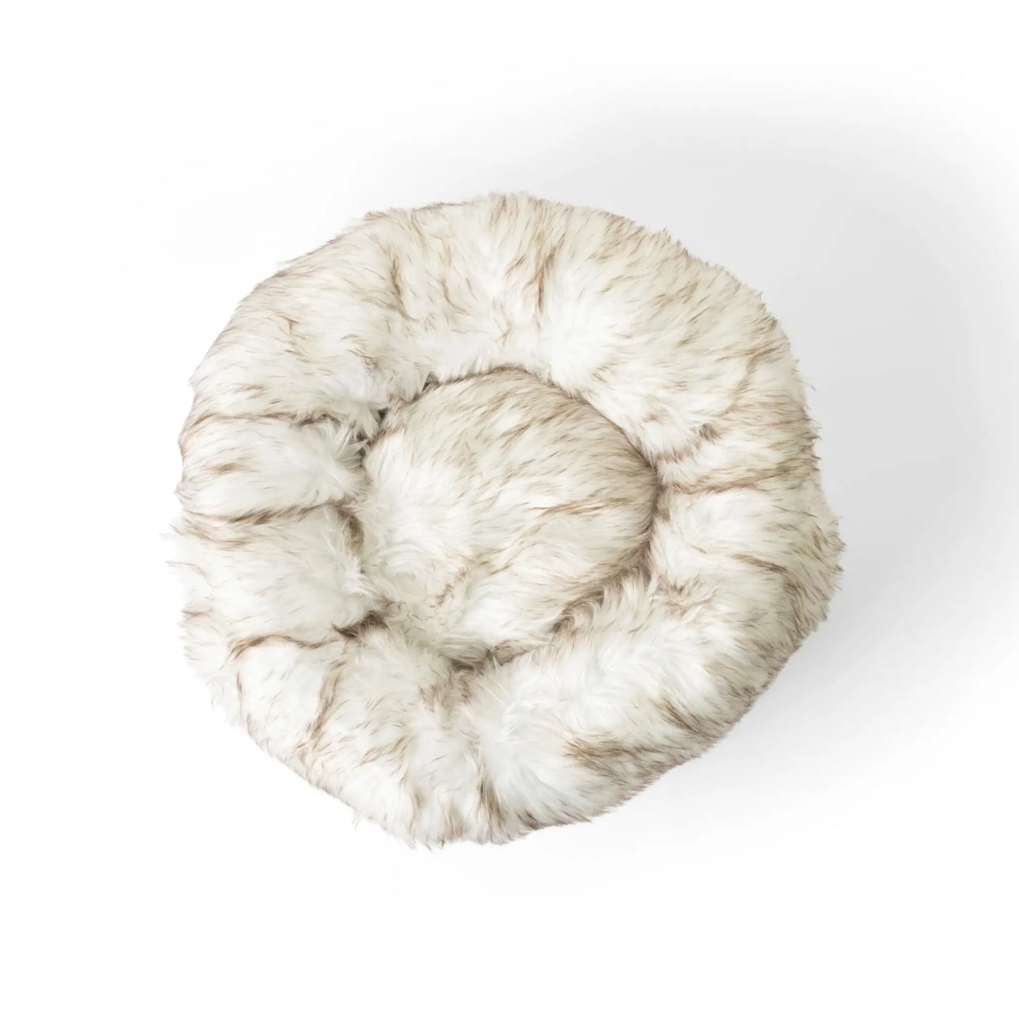 PupPouf™ Faux Fur Donut Dog Bed - White with Brown Accents Paw.com
