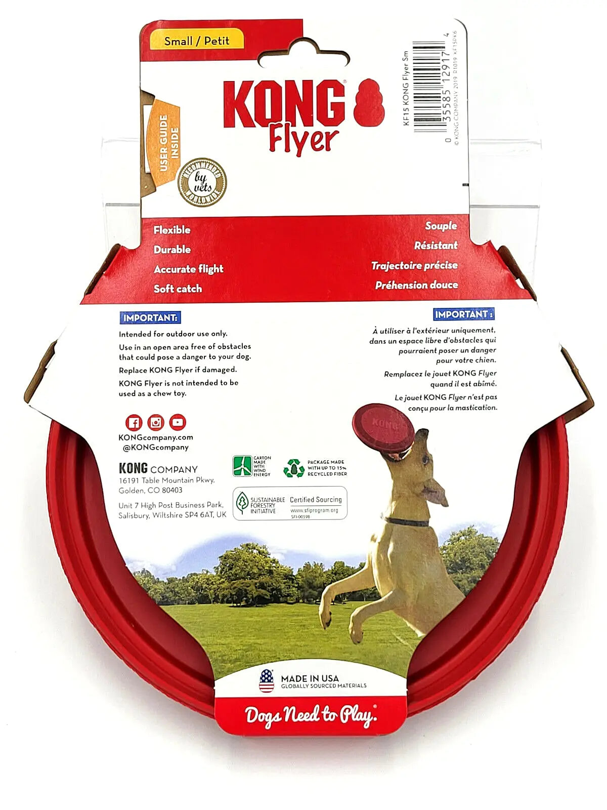 KONG Flexible Flyer SMALL Durable Rubber Frisbee Dog Fetch Toy 7.5"