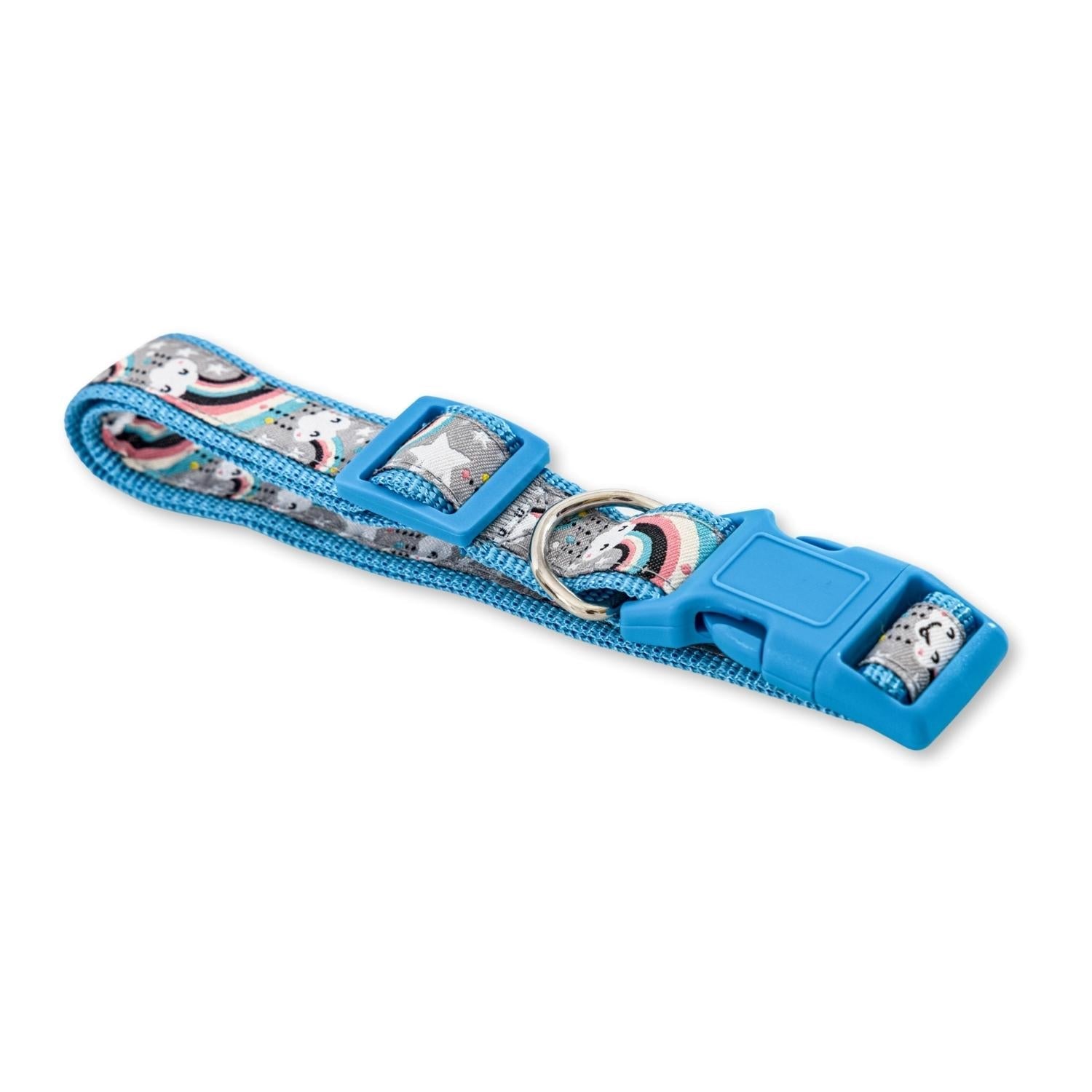 Nylon Dog Collar with Embroidered Rainbow Design, Secure & Adjustable Fit, Comfortable Wear