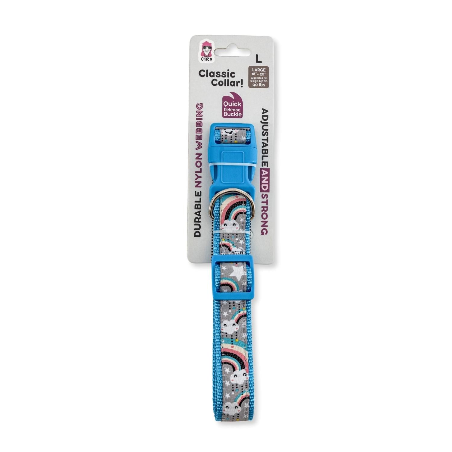 Nylon Dog Collar with Embroidered Rainbow Design, Secure & Adjustable Fit, Comfortable Wear