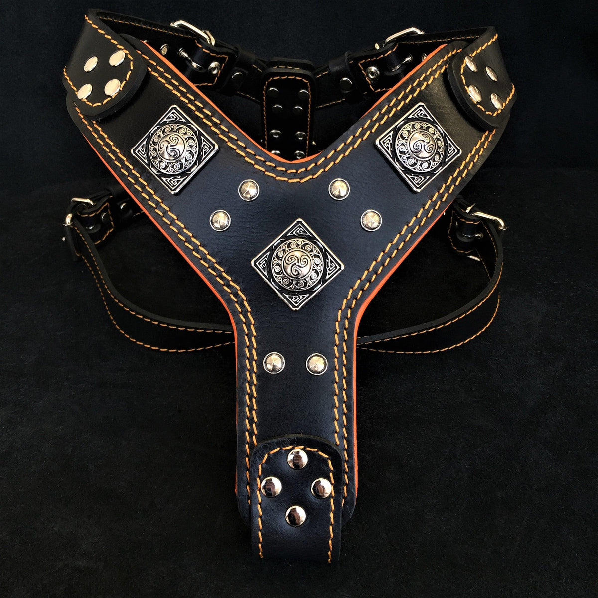 Bestia Eros Leather Dog Harness – Black & Orange