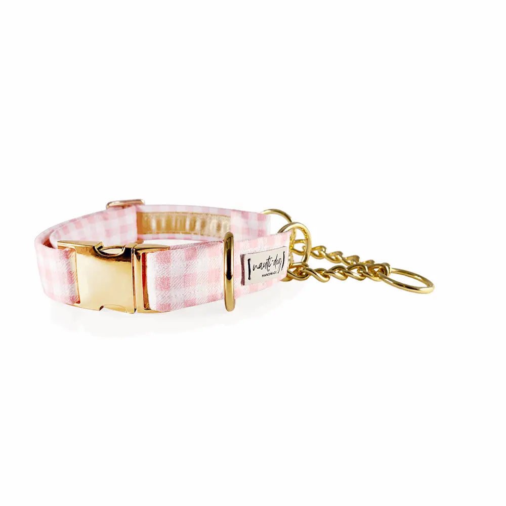 Gingham Pink Girly Summer Plaid Check Buckle & Martingale Dog Collar Nauti-dog Handmade
