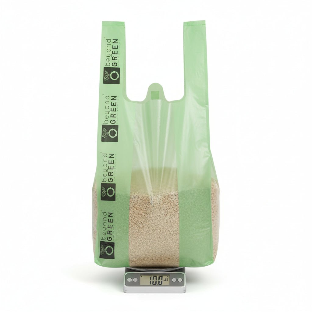 Green Dog Waste Bags – 8" x 16" with 5" Gusset & Handles – Made in USA