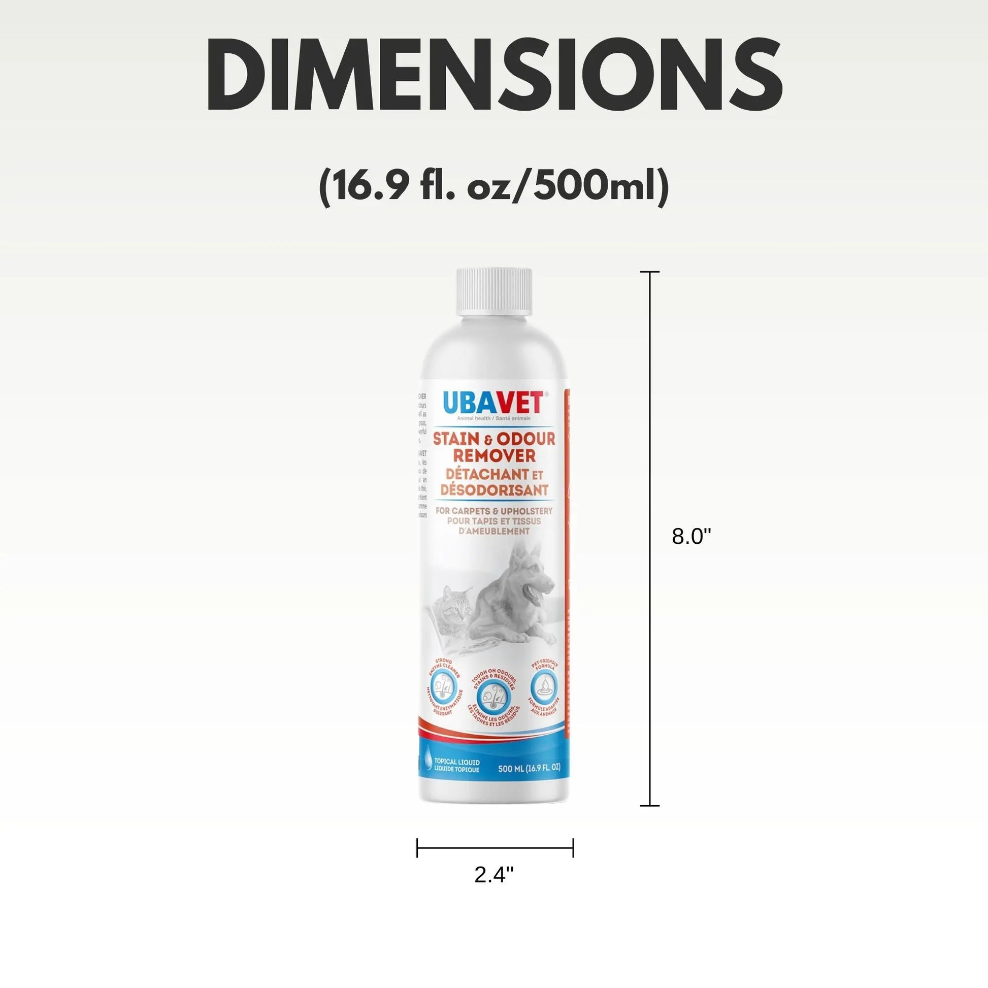 UBAVET Stain and Odor Remover for Dogs & Cats – Powerful Enzyme Cleaner – (16.9 fl oz / 500ml) American Pet Supplies