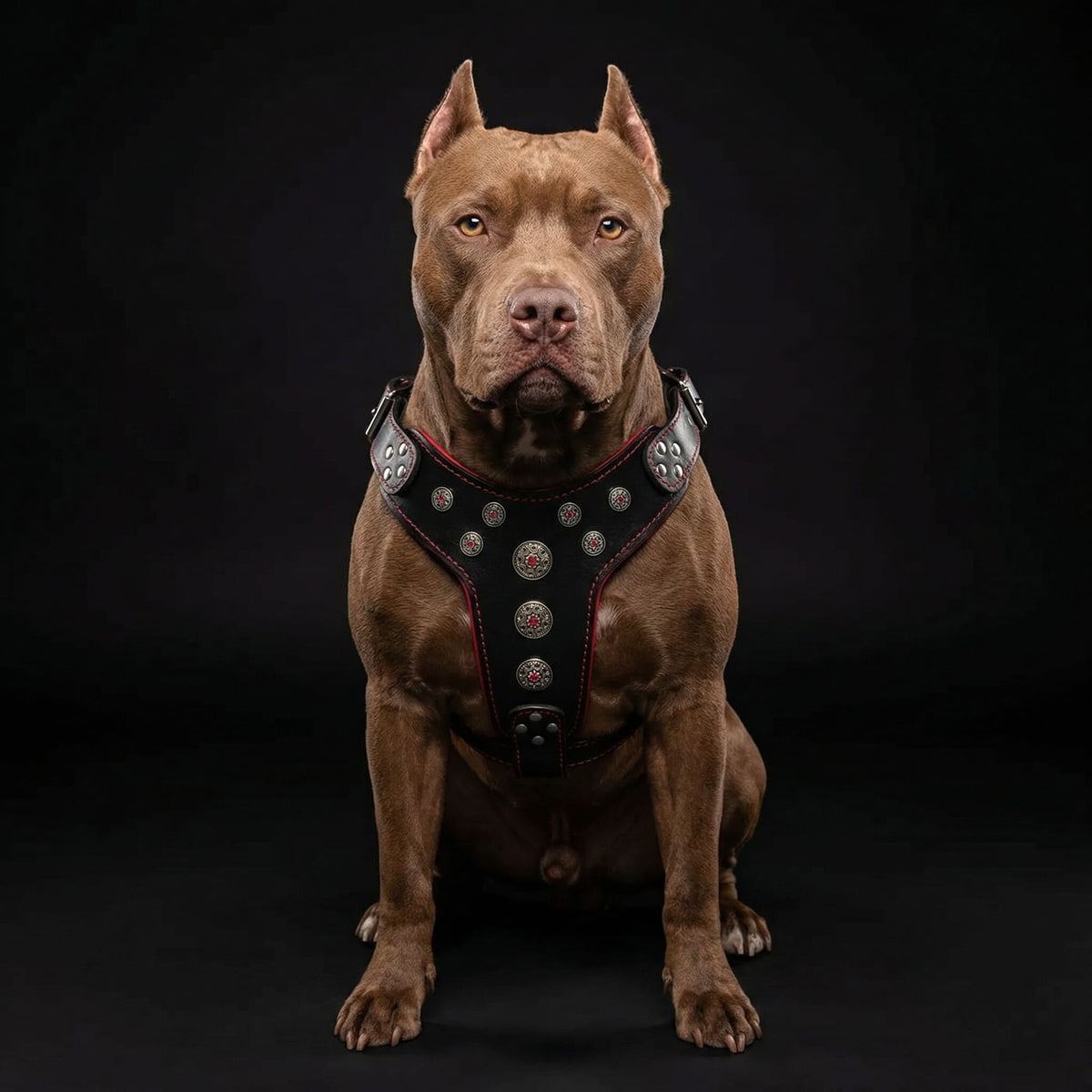 Bestia Bijou Leather Dog Harness – Black & Red, Large Breeds