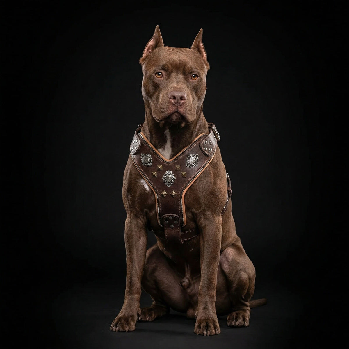 Bestia Aztec Leather Dog Harness – Brown, Large Breeds